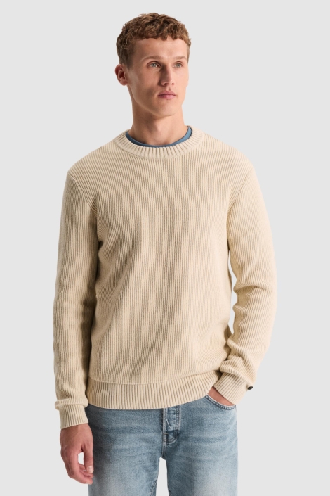 Cast Iron beige heren trui | Model achteraanzicht