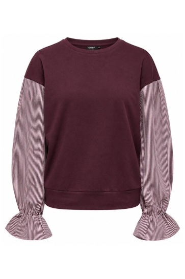 Only sweater ONLNINA L/S O-NECK MIX CS SWEAT 15374740 Fig/Fig striped sleeves