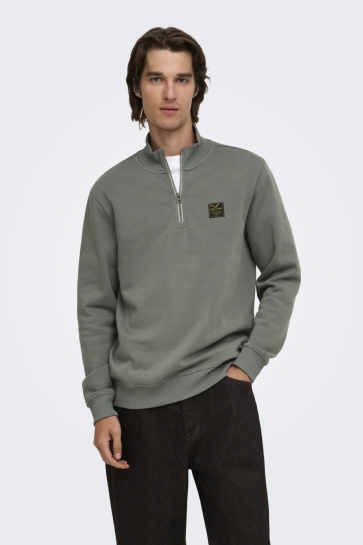 Only & Sons onsbadge reg sweat half zip cs Grijs
