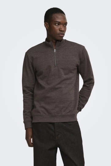 Only & Sons Trui ONSMELANGE REG SWEAT HALF ZIP CS 22041246 Coffee Bean/MELANGE