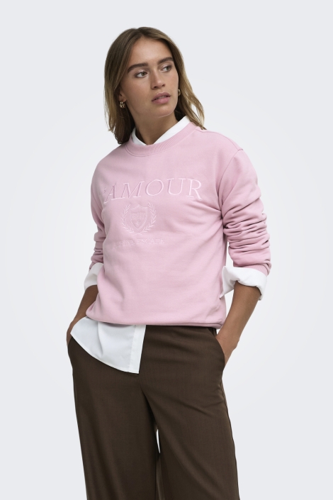 Jacqueline de Yong roze dames sweater | Model vooraanzicht