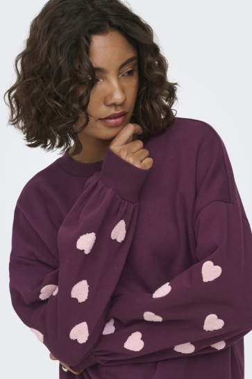 Only sweater ONLMACY L/S O-NECK BOX CC SWT NOOS 15352921 Fig/Pale lilac hearts