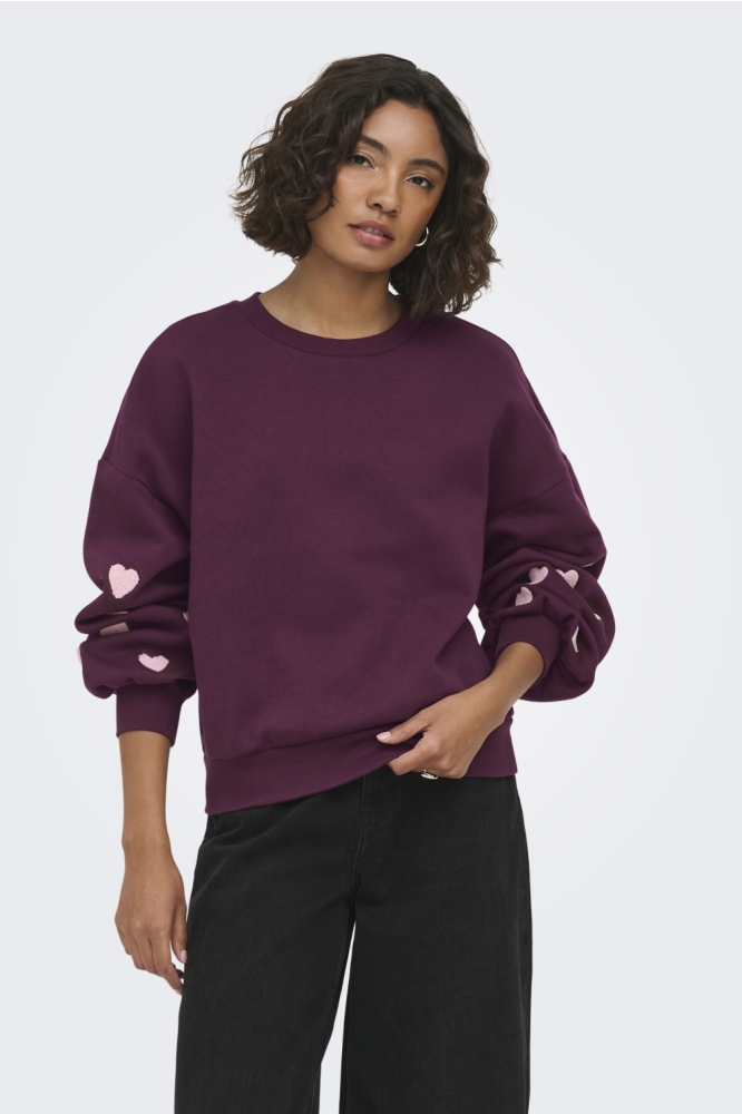 Only bordeaux dames sweater | Model vooraanzicht