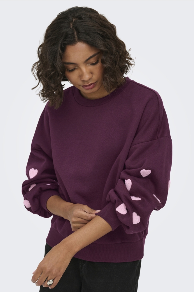 Only bordeaux dames sweater | Model vooraanzicht