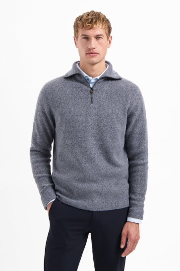 NO-EXCESS pullover wing collar half zip soft Blauw