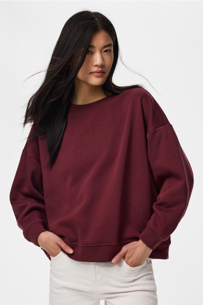Pieces bordeaux dames sweater | Model vooraanzicht