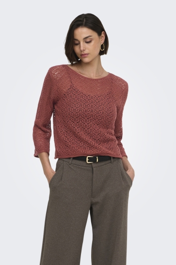 Jacqueline de Yong Trui JDYMIKA 3/4 BOAT NECK PULLOVER KNT 15384301 Smoked Paprika
