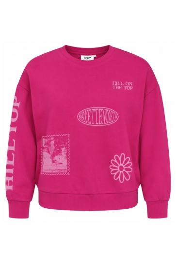 Only sweater ONLLYN L/S EMB AND PRINT CS SWT 15390772 Pink Yarrow/Emb + print fuchsia pin