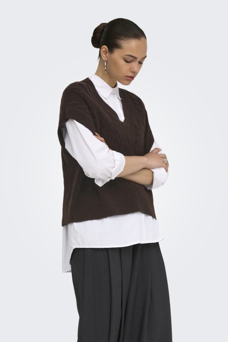Only bruine dames vest | Model zijaanzicht