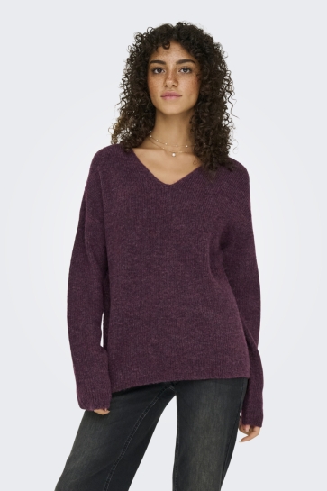 Only onlcamilla v-neck l/s pullover knt Bordeaux