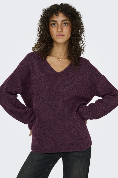 Only bordeaux dames trui | Model vooraanzicht