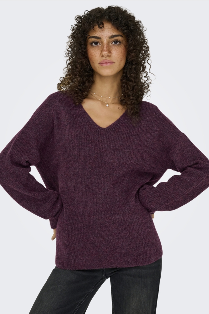 Only bordeaux dames trui | Model vooraanzicht