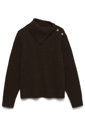 Vero Moda Trui VMHAZEL LS SPLITNECK PULLOVER BF 10348403 Chocolate Torte/W.MELANGE. W. GOLD