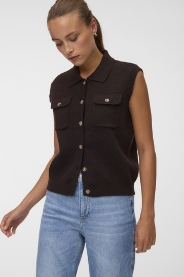 Vero Moda Vest VMBRISA SL POLO VEST 10350234 CHOCOLATE TORTE/MELANGE