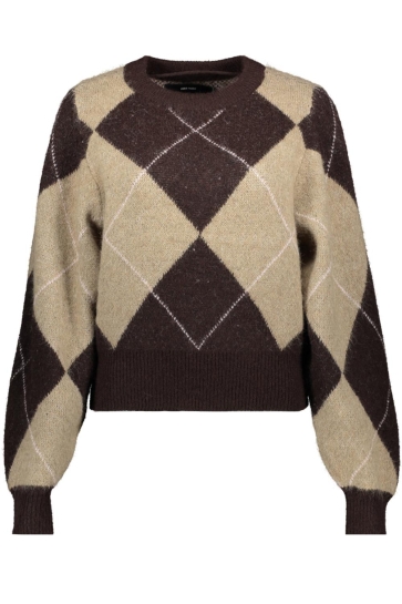 Vero Moda Trui VMDARLA LS O-NECK PULLOVER LCS 10356262 Chocolate Torte/W. SILVER