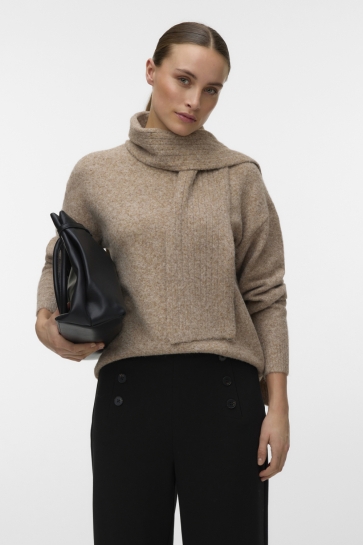 Vero Moda Trui VMGIANNA LS SCARF PULLOVER 10350469 Silver Mink/MELANGE