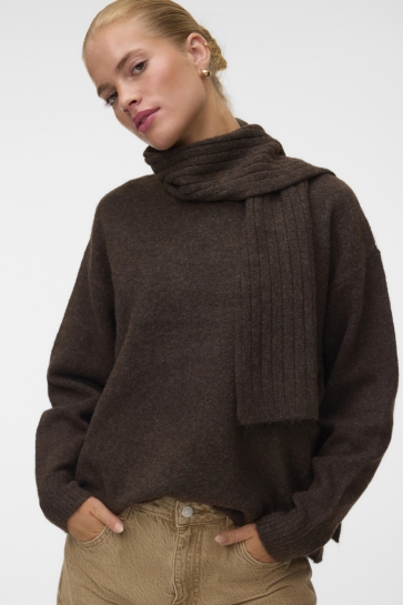 Vero Moda Trui VMGIANNA LS SCARF PULLOVER 10350469 Chocolate Torte/MELANGE