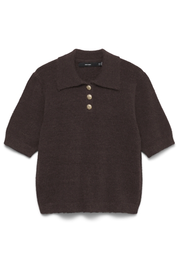 Vero Moda Trui VMHAZEL 2/4 POLONECK PULLOVER BF 10348406 Chocolate Torte/W. MELANGE AND GOLD