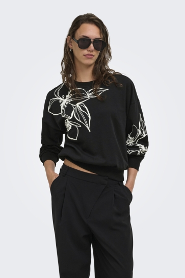 Only sweater ONLODESSA L/S O-NECK BOX UB NOOS SW 15353259 Black/Sprinkle flower