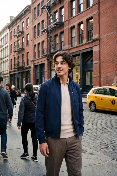 Jack & Jones blauwe heren jas | Sfeerbeeld, In situatie