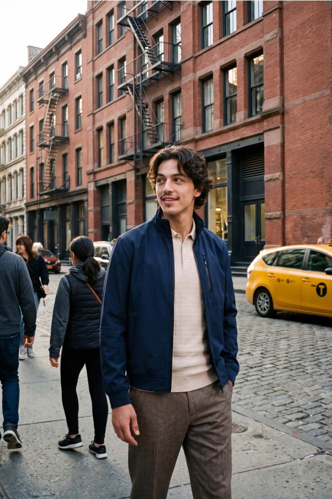 Jack & Jones blauwe heren jas | Sfeerbeeld, In situatie