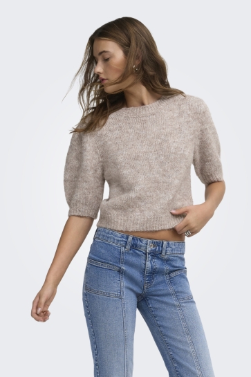 Only Trui ONLNELLIE SS O-NECK KNT NCA 15380526 Mocha Meringue/Melange