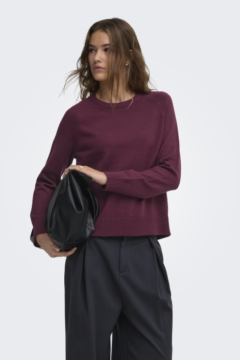 Only bordeaux dames trui | Model vooraanzicht