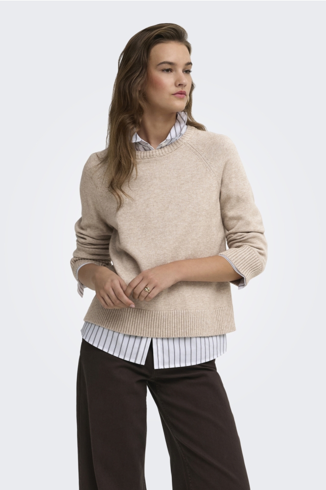 Only beige dames trui | Model vooraanzicht