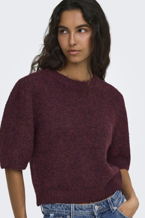 Only bordeaux dames trui | Model vooraanzicht