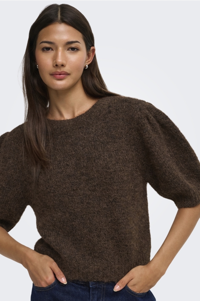 Only bruine dames trui | Model vooraanzicht