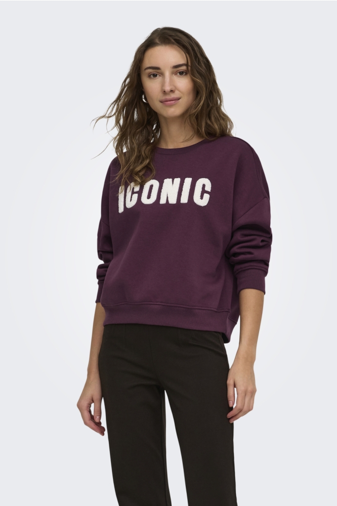 Only bordeaux dames sweater | Model vooraanzicht