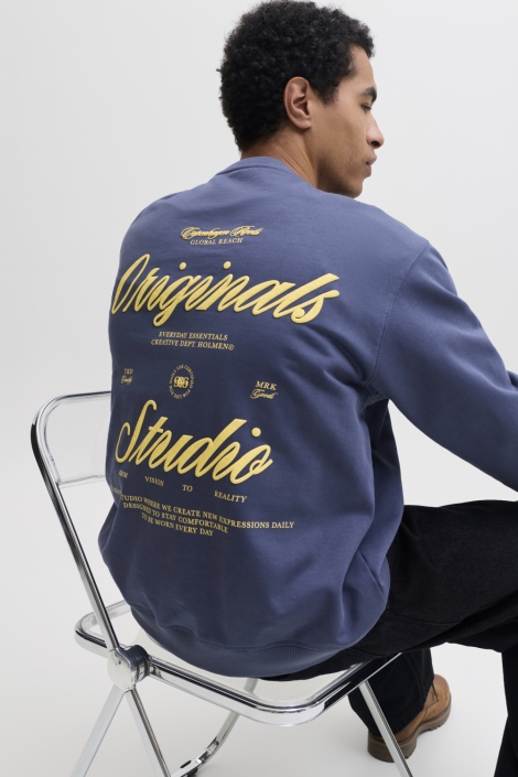 Jack & Jones blauwe heren sweater | Model achteraanzicht