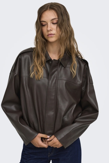 Only Jas ONLMOON-NELI L/S FAUX LEATHER BOMBE 15383675 Chocolate Torte