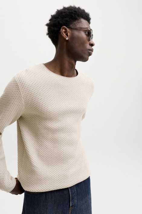 Jack & Jones beige heren trui | Model zijaanzicht