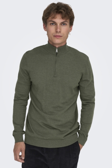 Only & Sons Trui ONSLOUI REG 12 MEL HALF ZIP KNIT NO 22030094 Castor Gray/MELANGE