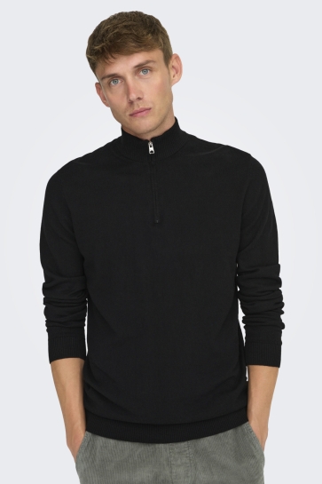 Only & Sons onsloui reg 12 mel half zip knit no Zwart
