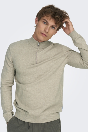 Only & Sons onsloui reg 12 mel half zip knit no Beige