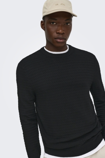 Only & Sons Trui ONSLOUI LS STRUCTURE CREW REG NOOS 22038965 Black/MENU STRUCTURE