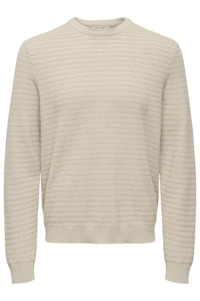 Only & Sons beige heren trui | Vooraanzicht