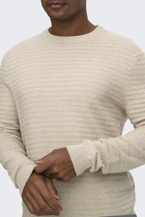 Only & Sons beige heren trui | Close up