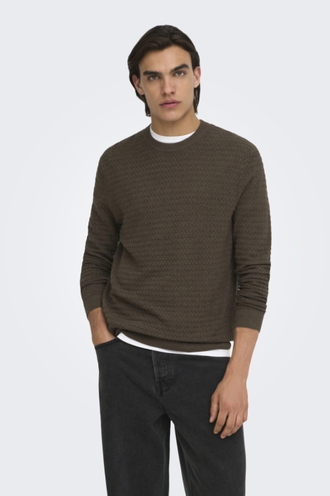 Only & Sons bruine heren trui | Model vooraanzicht