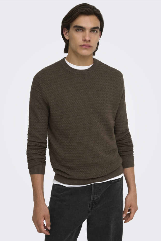 Only & Sons bruine heren trui | Model vooraanzicht