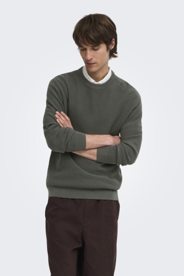 Only & Sons onstony rlx 12 ls waffle crew knit Groen