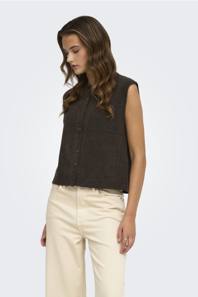 Only bruine dames gilet | Model vooraanzicht