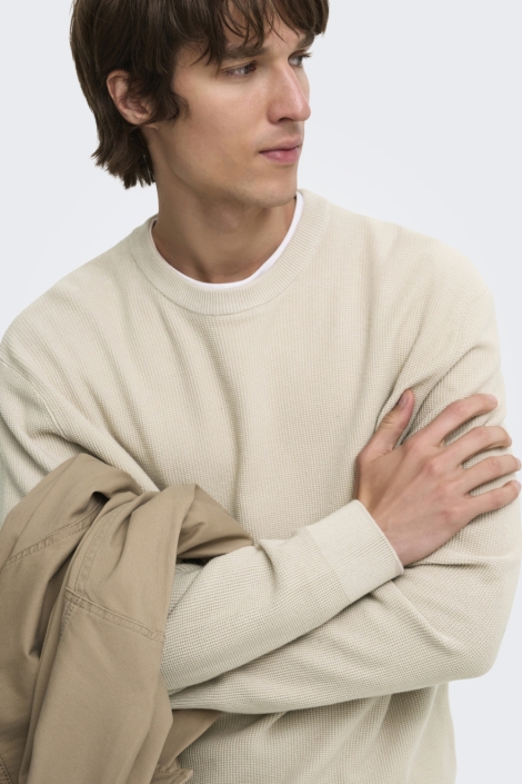 Only & Sons beige heren trui | Close up
