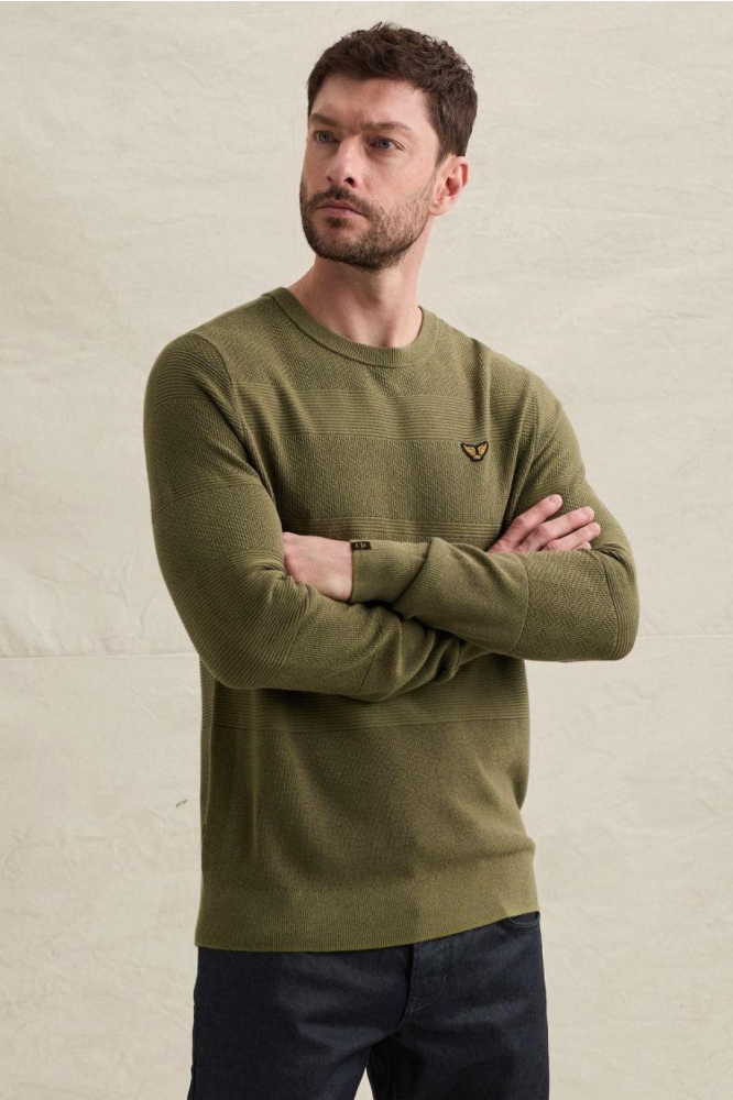 PME legend groene heren trui | Model vooraanzicht
