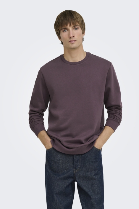 Only & Sons paarse heren sweater | Model vooraanzicht