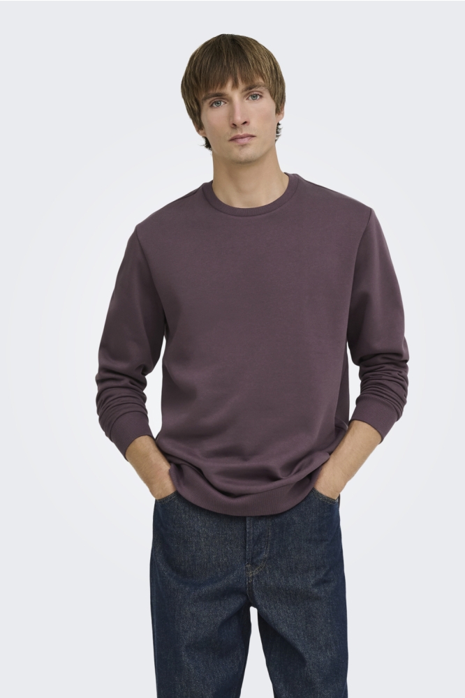 Only & Sons paarse heren sweater | Model vooraanzicht