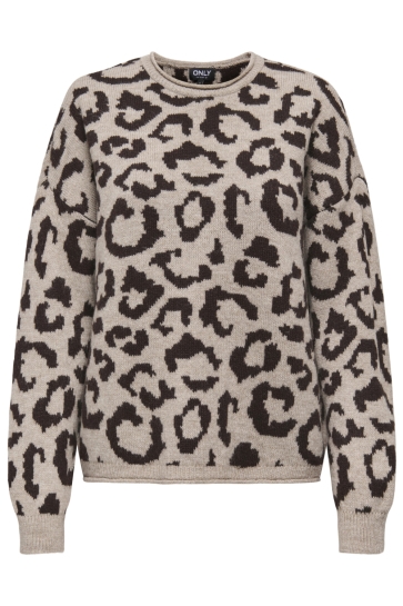 Only Trui ONLJADE ANIMAL LS O-NECK KNT NOOS 15294969 String/All Leo/Coffee Bean