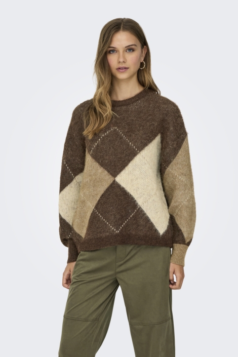 Only bruine dames trui | Model vooraanzicht